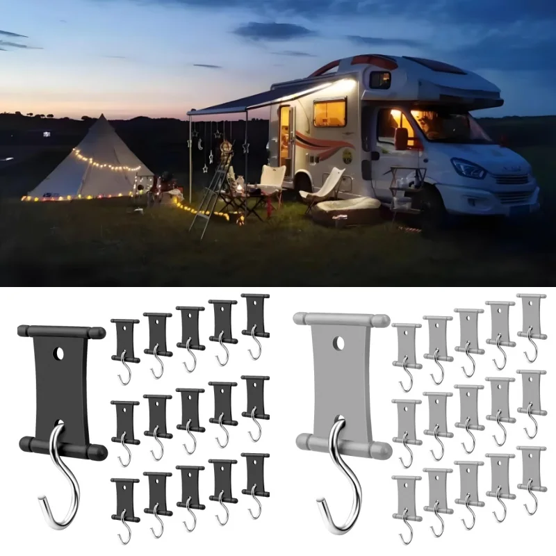 5 PCS Double Slot Awning Light Clips Hooks RV Camper Party Light Support For Tent Outdoor Clothes Hangers Accessories