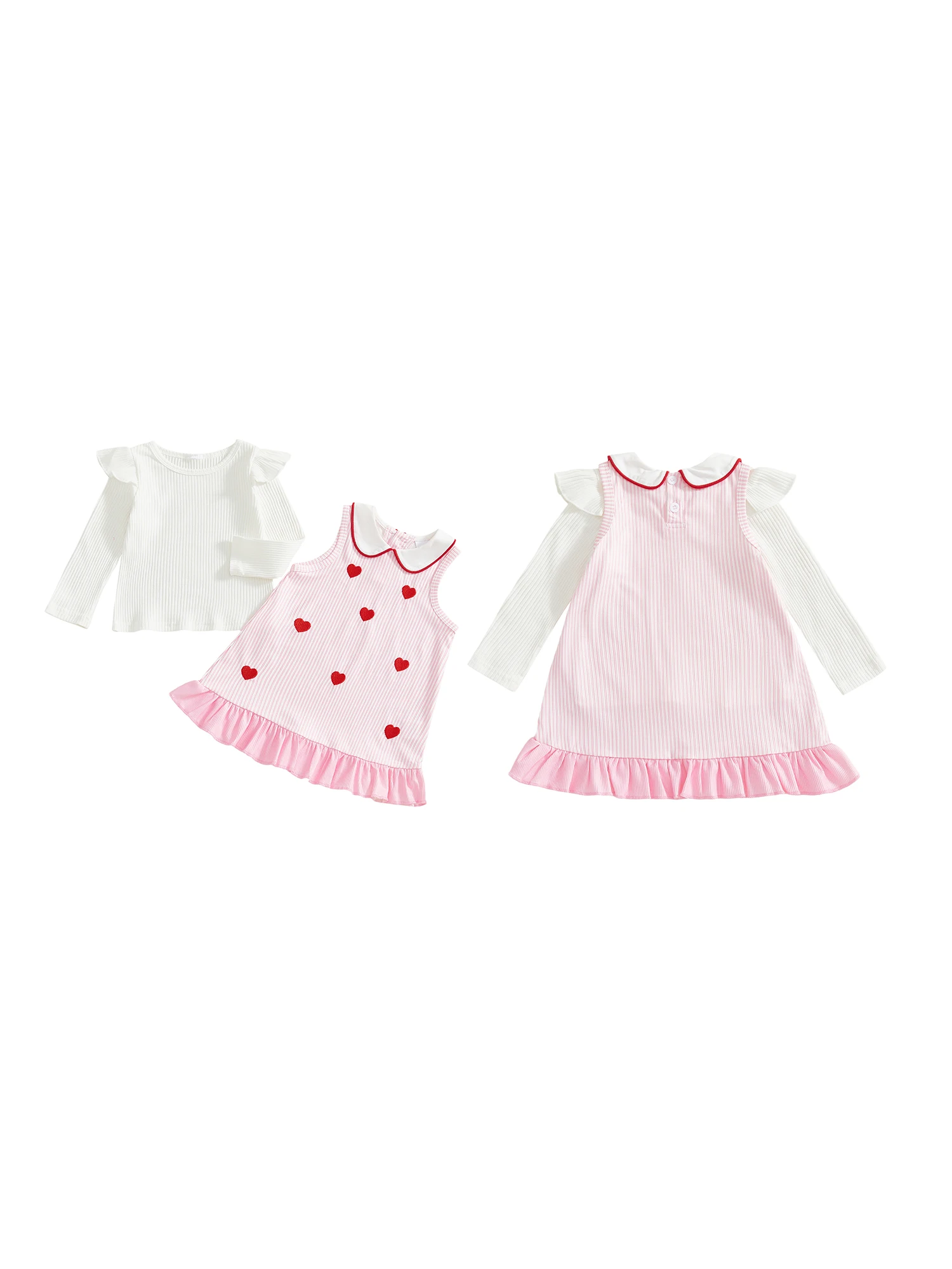 

Очаровательный ансамбль ко Дню святого Валентина для маленьких девочек: топ с длинными рукавами и круглым вырезом в полоску с принтом в виде сердца — идеально подходит для