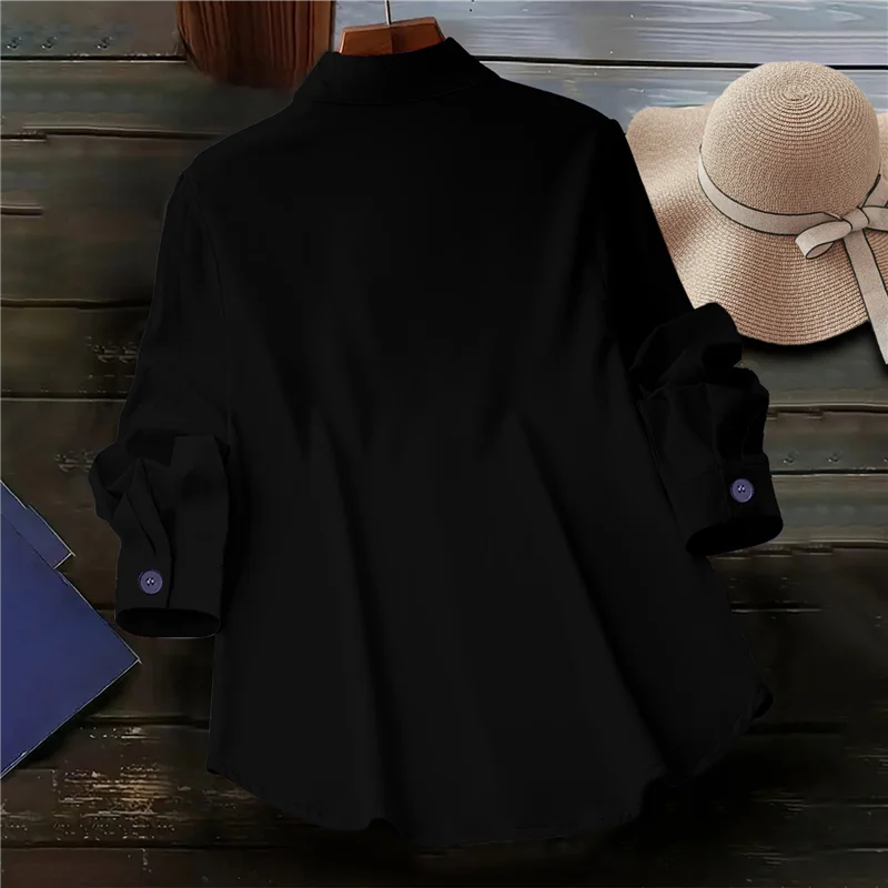 

CGS-Womens Fashion Casual Button Down Shirt Long Sleeve Collar Loose Regular Blouses Fall Tops