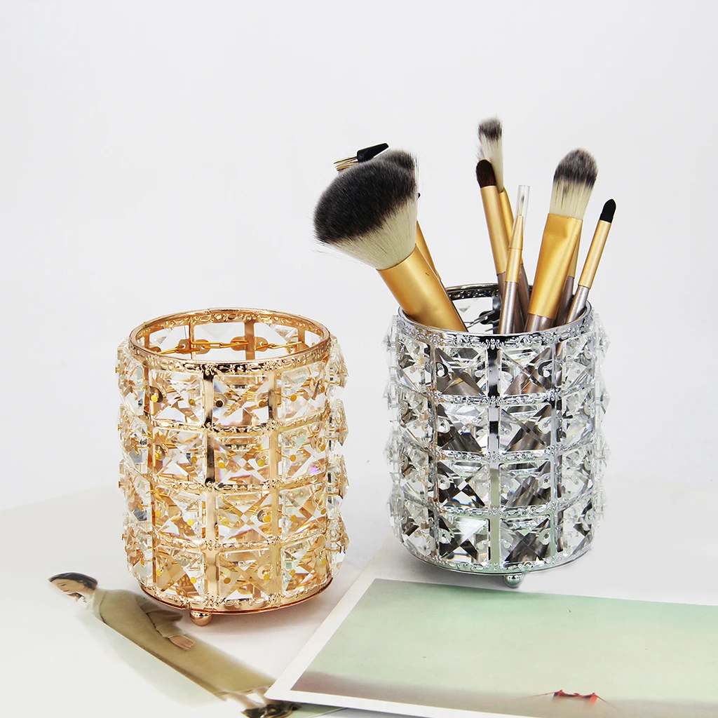 Crystal Makeup Brush Organizer Storage Bucket Bathroom Holder Cosmetics Case Organizer Pen Pencil Container