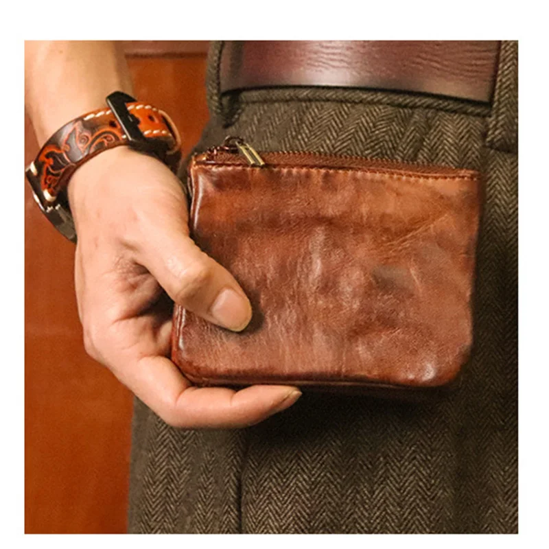 Vegetable Tanned Head Layer Cowhide Purse Men\'s Hand-rubbed Color Genuine Leather Retro Casual Short Billfold