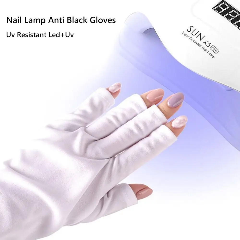

Black White Nail UV Blocking Gloves Anti -Uv Rays Polyester Nail Art Glove Protect Mittens Skin-friendly Nail Painting Gloves