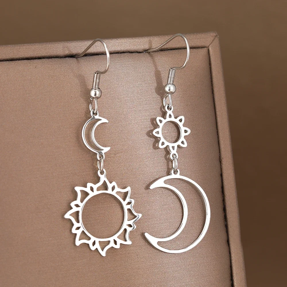 Stainless Steel Earrings Bohemian Sun Moon Totem Pendant New Senior Statement Temperament Dangle Earrings For Women Jewelry Gift