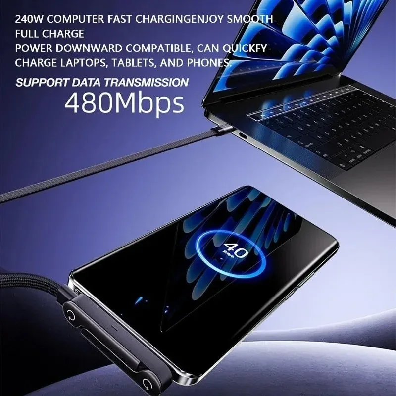 Anti-break Braided Charging Wire Built-in Phone Stand Easy Carry Charging Cord Type-C To Type-C Data Wire with Phone TabletStand