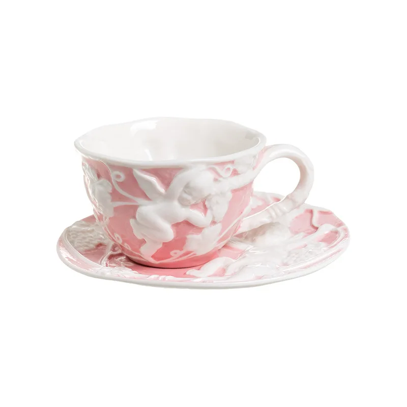 

English teacup retro relief coffee cup saucer kettle set household furnishings European court style afternoon tea tableware