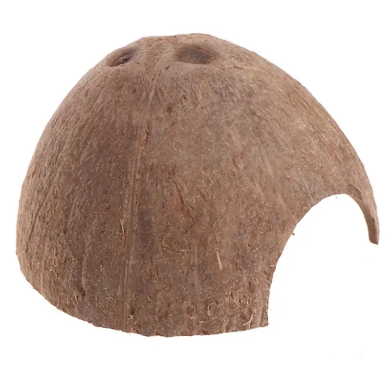 A7THK-New Reptile Hide Habitat Small Animal Cave House Lizard Spider Natural Coconut Shell