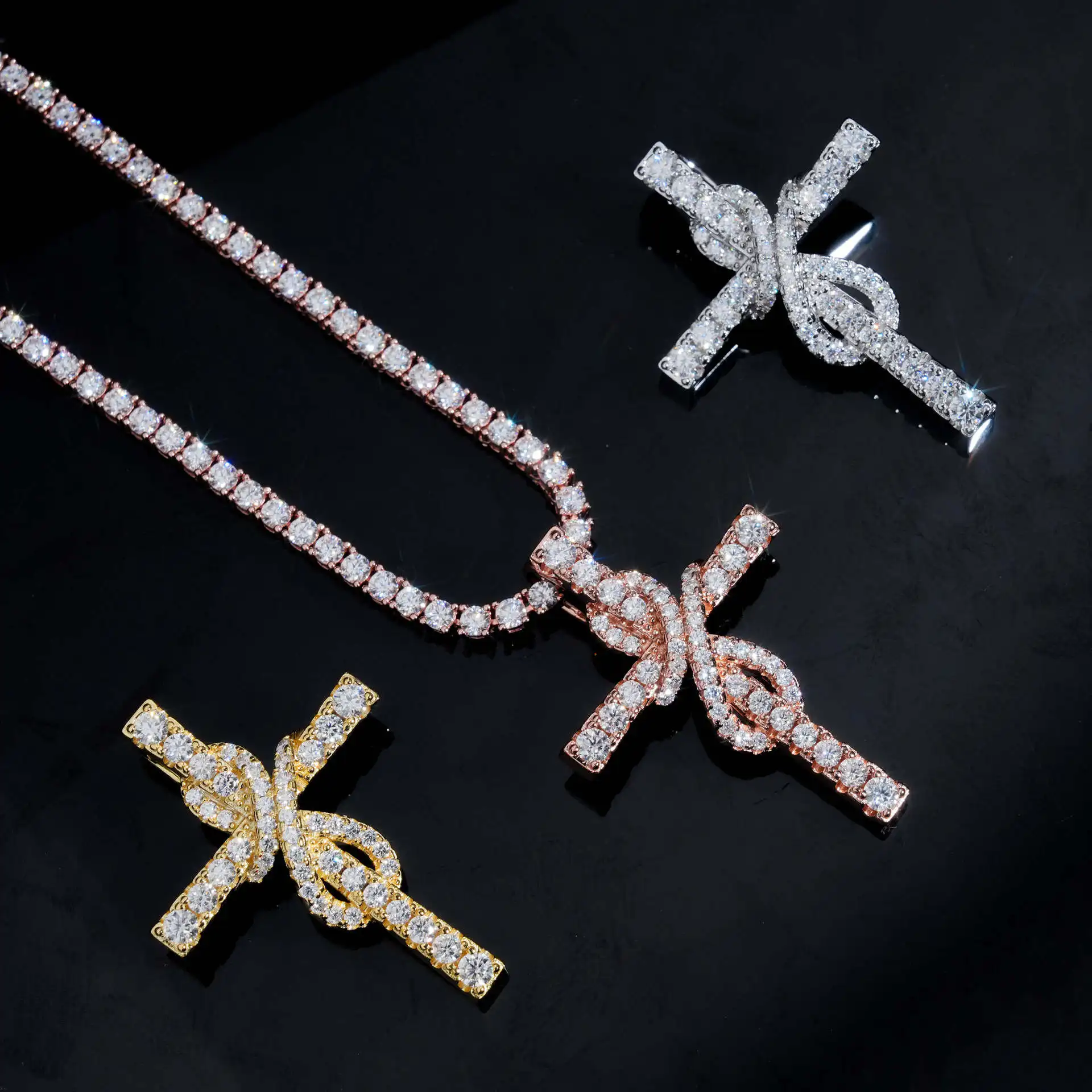 مويسانيتي مجوهرات سحر الصليب مثلج خارج 925 الفضة الهيب هوب VVS الماس قلادة للقلادة