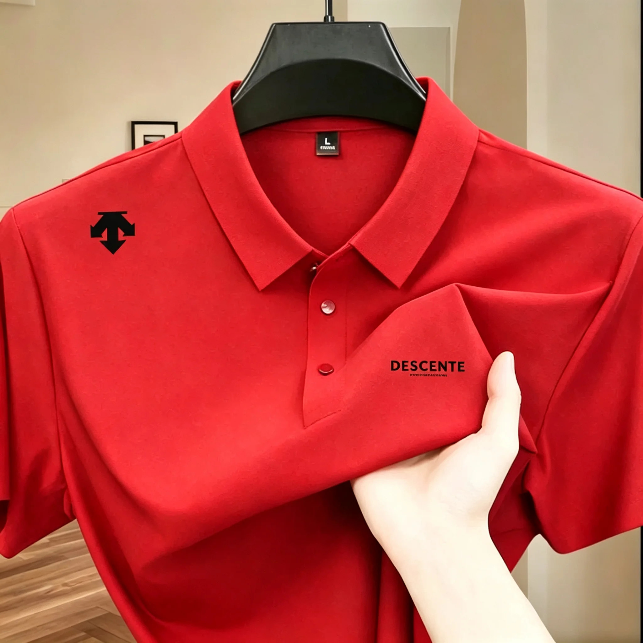 Hochwertiges Eisseiden-Poloshirt, kurzärmelig, Herren-Sportmarke, bedrucktes Oberteil, Sommer 2026, neu, kühl und atmungsaktiv, lässiges T-Shirt. – Detail 21