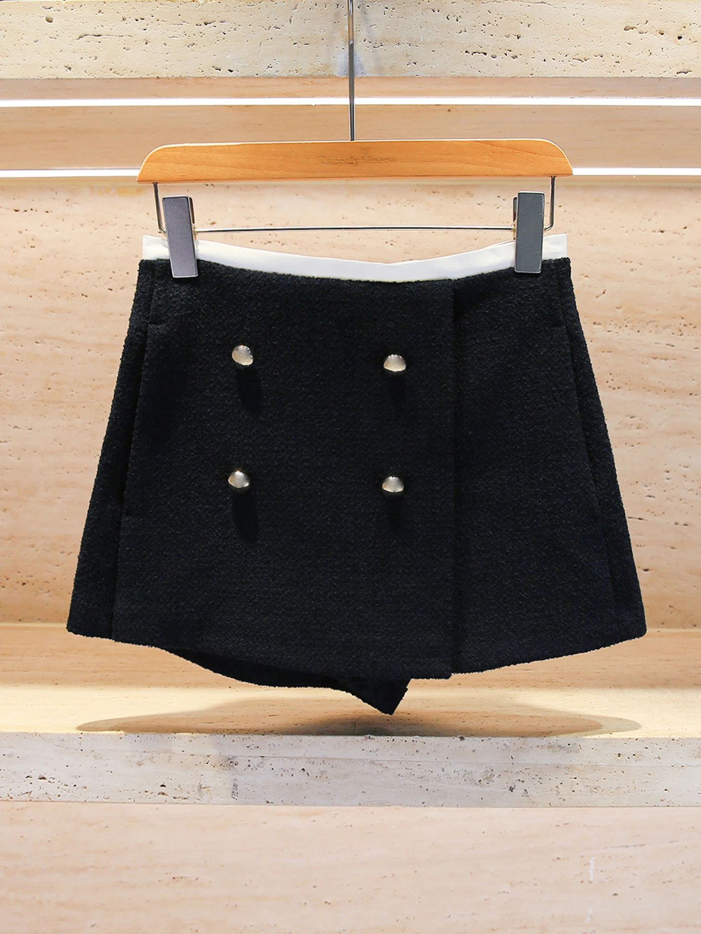 

High Waist ort Tweed Skirt Pants for Women Ele Commute Sle Button Detail A-Line Skirt Chinese Manufacturer