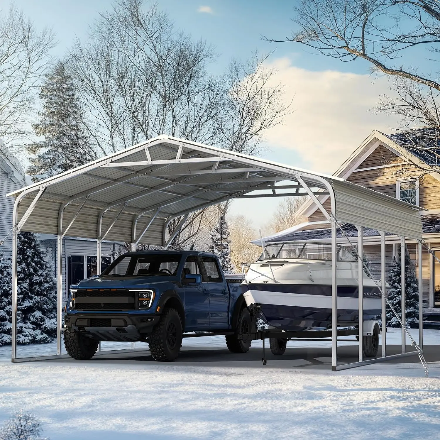 20x20 FT Heavy Duty Metal Carport Vertical Roof All Weather 2 Car Shelter for RV Vehicles & Farm Equipment, Customized