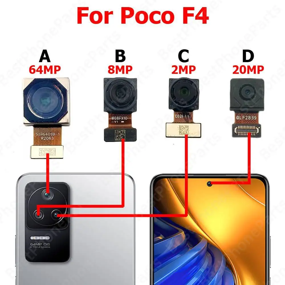 Camera For Xiaomi Poco F4 Rear Backside Front Facing Frontal Selfie Back Camera Module Mobile Phone Replacement Parts