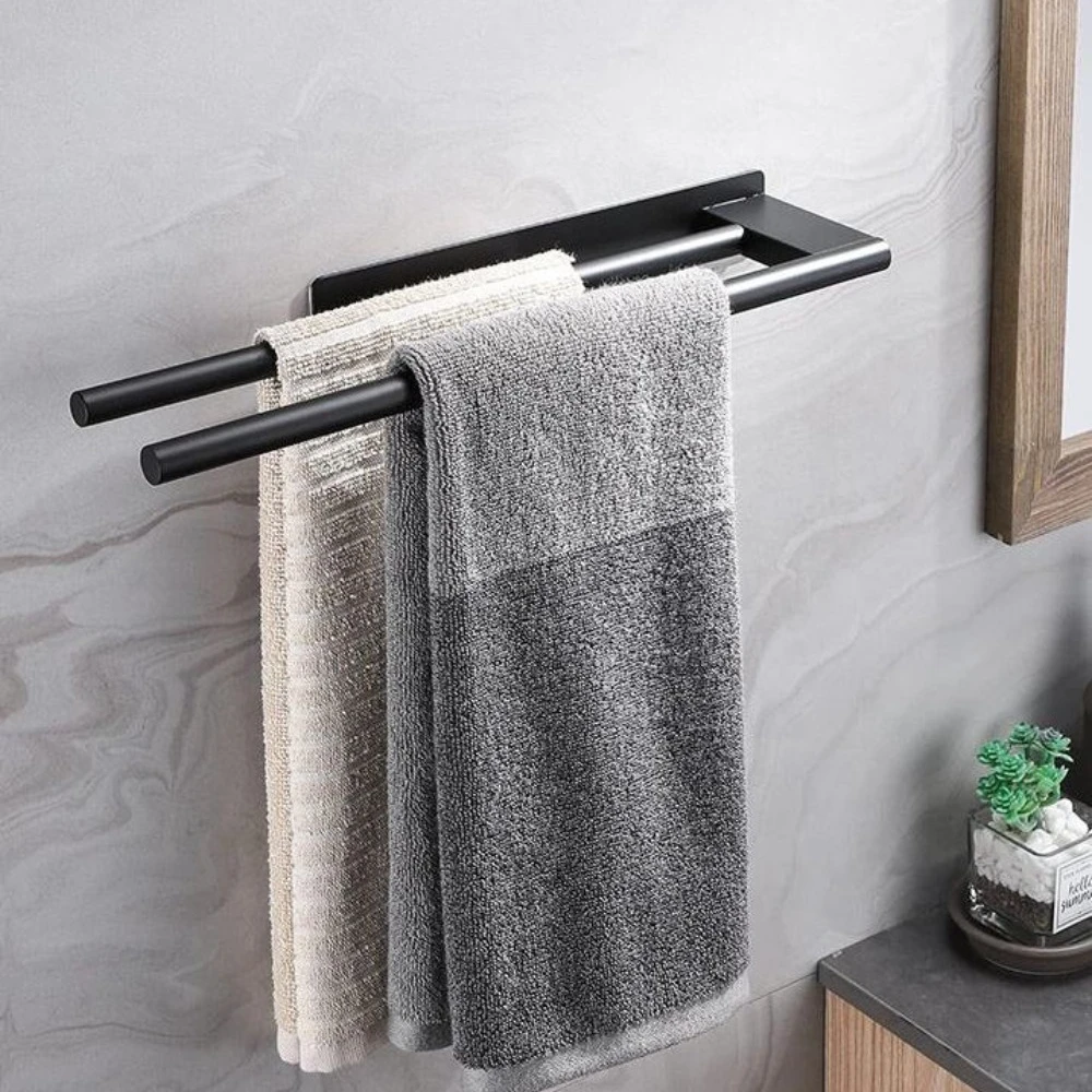 

Клейкая вешалка для полотенец без дрели, вешалка для полотенец из нержавеющей стали 304, простая установка, матовый черный держатель для полотенец для ванной комнаты, кухни