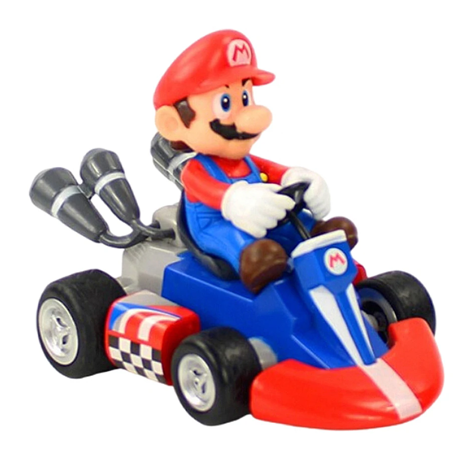 Super Mario Bros Karting Luigi Bowser Princess Peach Yoshi Toad Action Figure Toys Pull Back Car Anime Game Doll Gifts for Kids