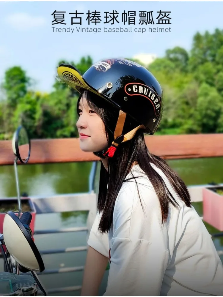 

Summer Vintage Motorcycle Riding Half Helmet Baseball Cap Helmet Scooter Safety Helm Men Women