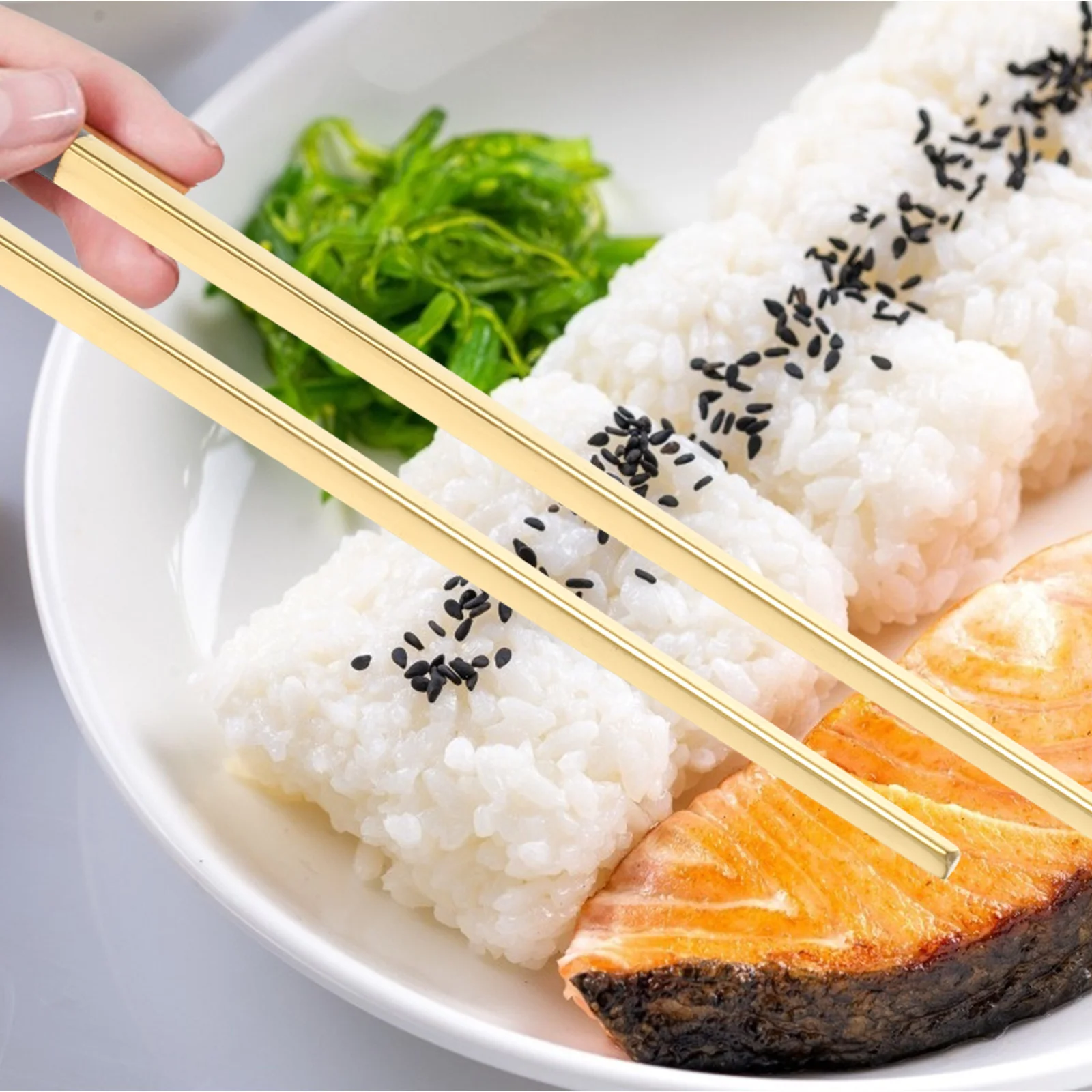 Palillos de Acero Inoxidable de 23 cm, Cuadrados, Antideslizantes, Reutilizables, Ligeros, para Sushi, Fideos, Arroz, Cocina Asiática, Regalo