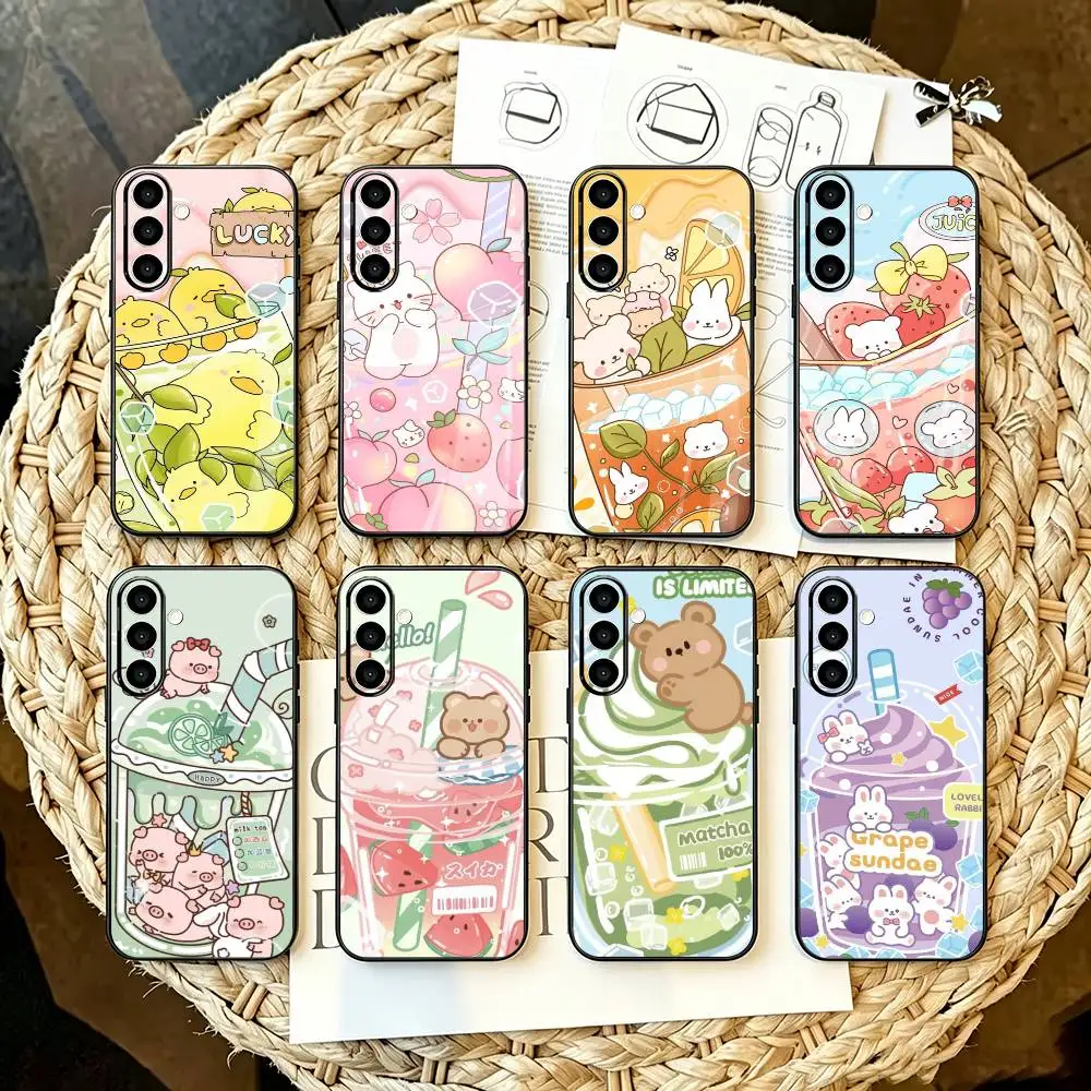 Kawaii Juice Cup Crew  Phone Case For Samsung Galaxy A55 A35 A54 A53 A33  A52s A42 A32 A71  Black Cover