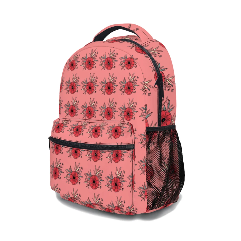 Buquê de verão com flor de papoula, pintura, plantas em estilo simples, mochila leve impressa, mochila escolar