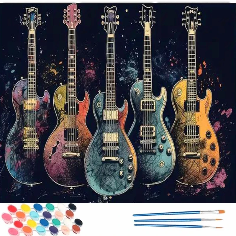 Malen nach Zahlen Set: Vintage E-Gitarren, Rahmenloses Leinwandbild, DIY Malen nach Zahlen, Heimdekoration