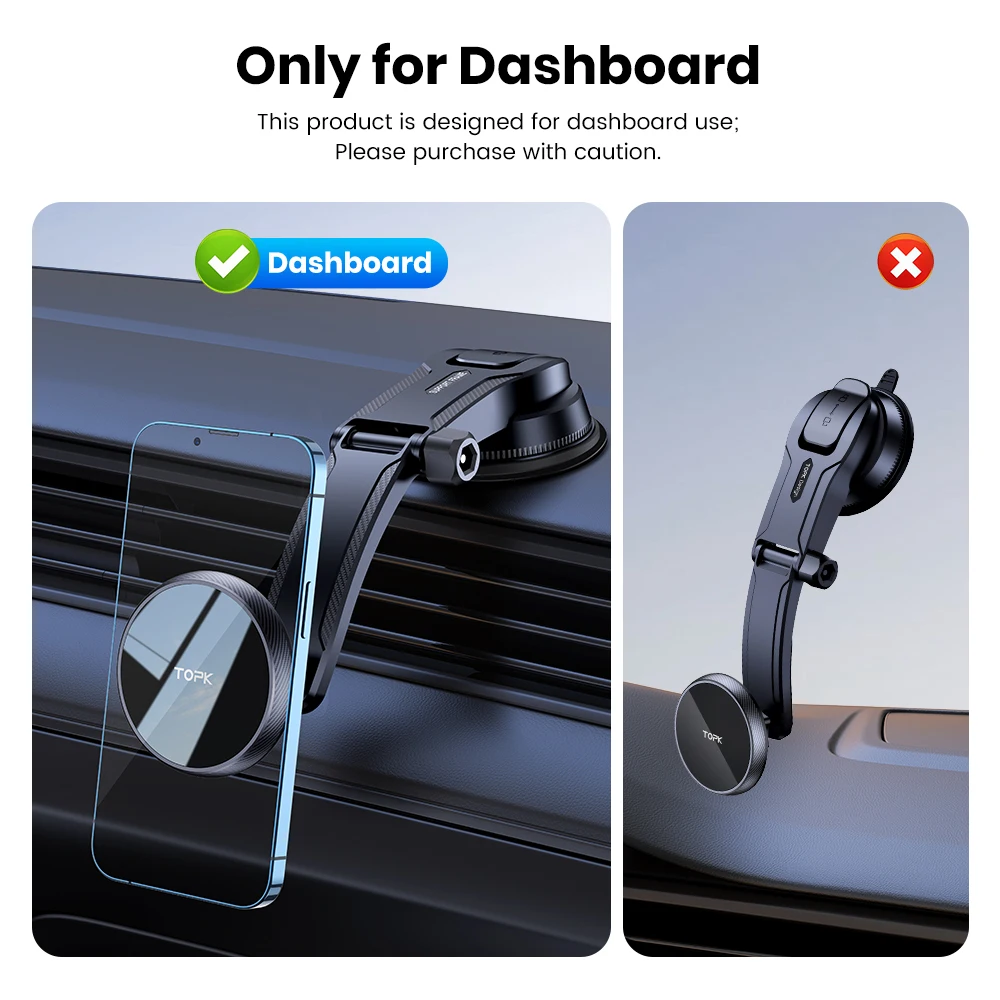 حامل هاتف السيارة المغناطيسي TOPK لـ Magsafe، قابل للتعديل أفقيًا وعموديًا، حامل هاتف السيارة المغناطيسي الذي يعمل بيد واحدة