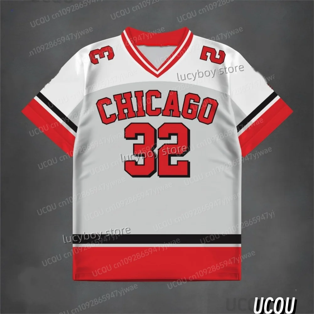 

Summer Men Number 32 CHICAGO Print T-Shirt Man Short Sleeve Sportwear Baseball T-Shirt Vintage Oversize Striped Tees Men Clothes