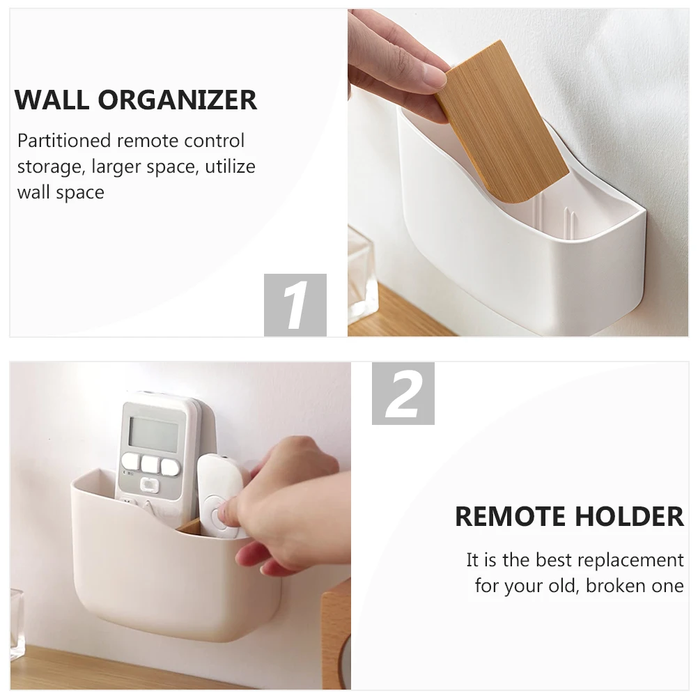 

2pcs Wall Remote Holder Storage Box With Charging Slot Wall-Mounted Organizer Remote Control Holder For Bed No Drill