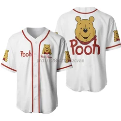 Disney Winnie the Pooh Baseball Jersey Casual Men's Women's Button Up Short Sleeve Jersey Disney Baseball Jersey Fashion Top