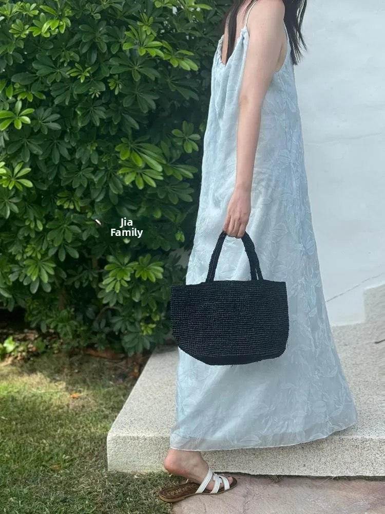 

Hanrted Rfia St Tote Bag Korean mat Bla Summer Vaion Beach Bag Women's Casual Sle oulder Handbag