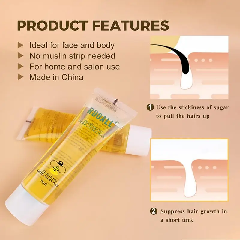 Lilin Penghilang rambut Kit lilin gula untuk penghilang rambut lilin Penghilang rambut untuk wanita semua jenis kulit di rumah alat Waxing dengan lilin gula 75g