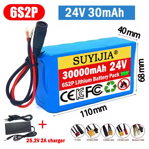 Hot Selling 24V 6S2P Lithium Battery Pack 30000mAh 18650 Rechargeable Battery/mobile Lithium-ion Battery Pack with 25.2V Charger