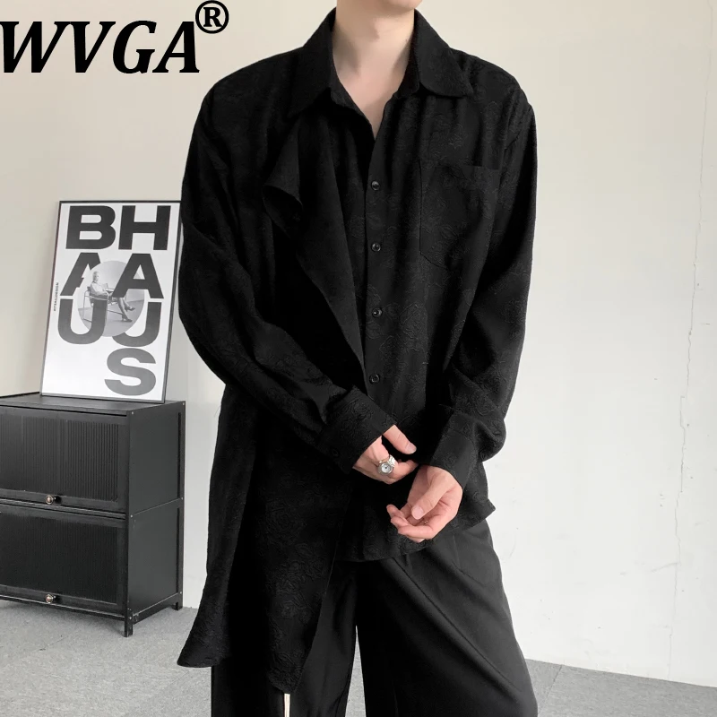 WVGA Spring Autumn New Men's Chinese Style Jacquard Long Sleeve Shirt Irregular Hem Design Loose Oversized Niche Tops Ins W26919