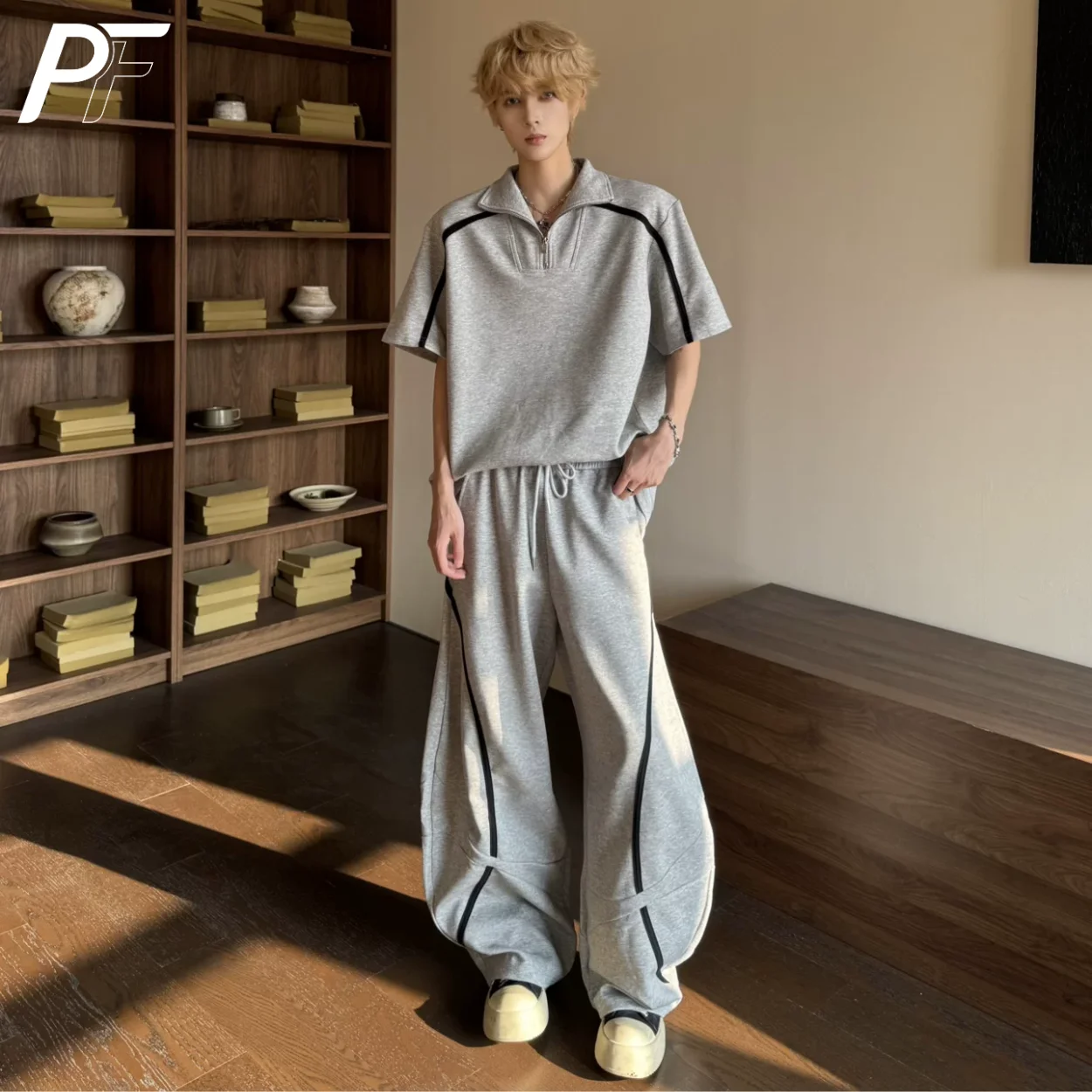 Y2K Baggy Sweatpants Contrast Wave Detail Drawstring Elastic Waist Wide Leg Casual Streetwear Trousers With Pockets Daily Wear