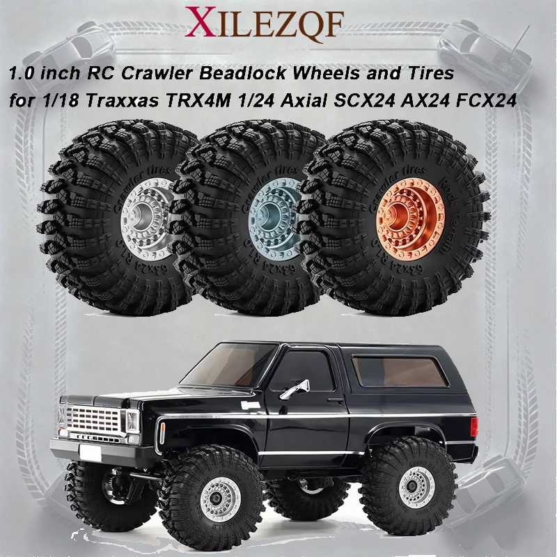 4Pcs 1.0 Inch Metal Beadlock Wheel & Tire Set, RC Crawler Upgrade Parts for 1/18 Traxxas TRX4M, 1/24 Axial SCX24 AX24 FCX24