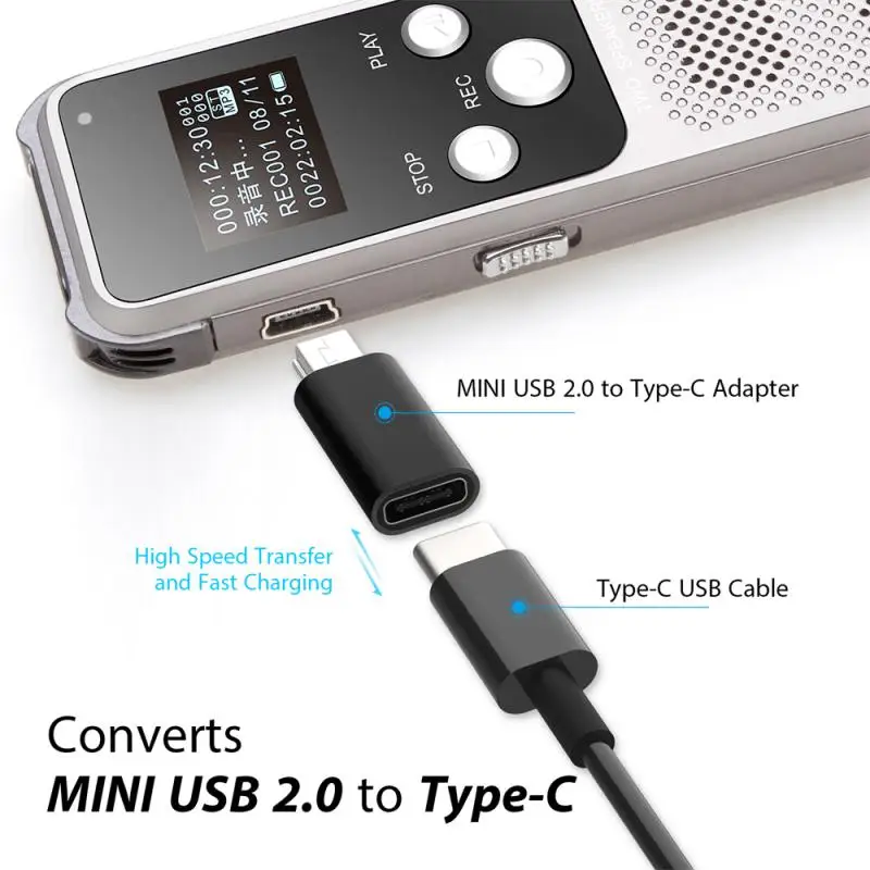 Metal Typec Female To MiniUSB Male Adapter Charging Transmission Data Cable Connected To Old-fashioned Mobile Phone