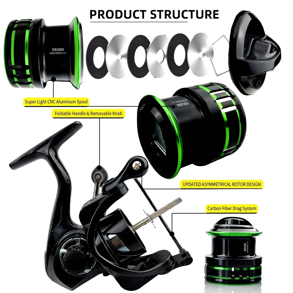 Spinning Reel Max Drag 8KG-10kg for Fishing HR2000-5000 Reel Metal Spool Handle Sea Jig Carp Reel Fishing Coil Wheel