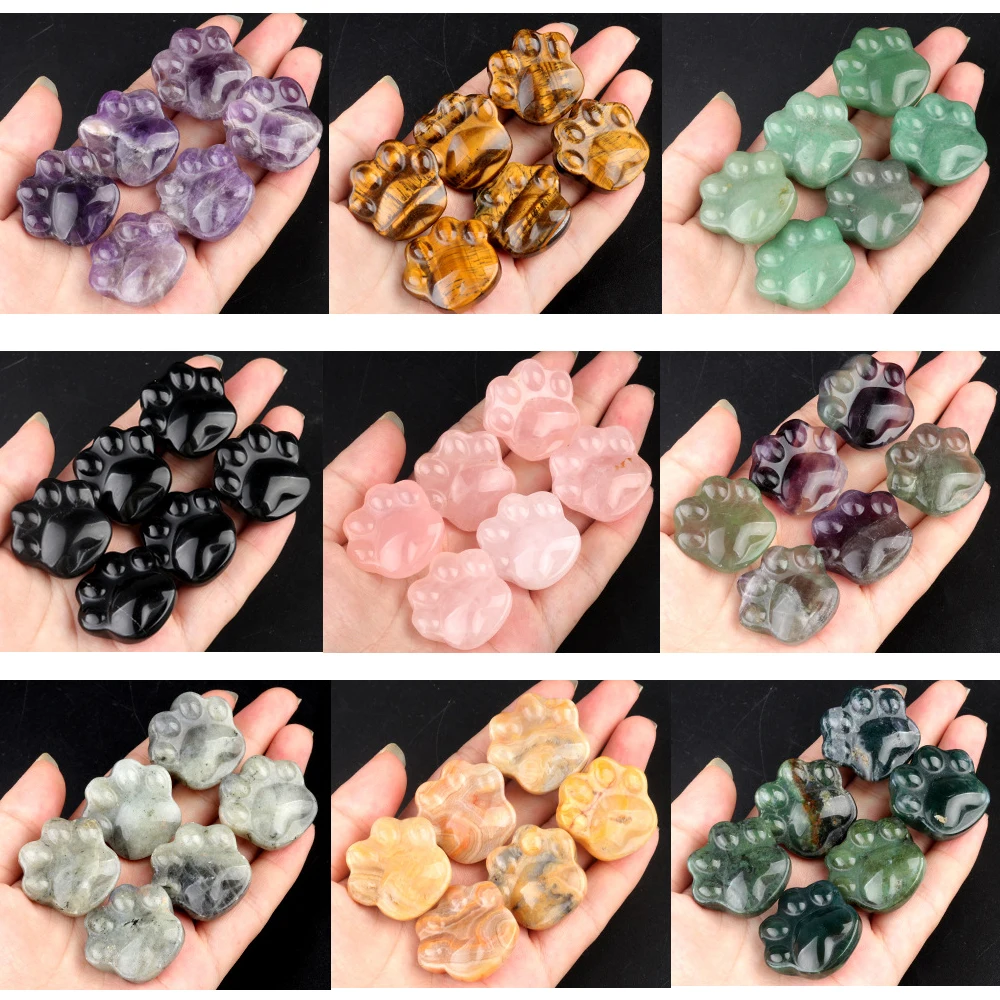 

1.2" Mini Cat Paw Figurine Natural Crystal Stone Carving Reiki Healing Gemstone Ornament Home Decor DIY Jewelry Necklace Gift