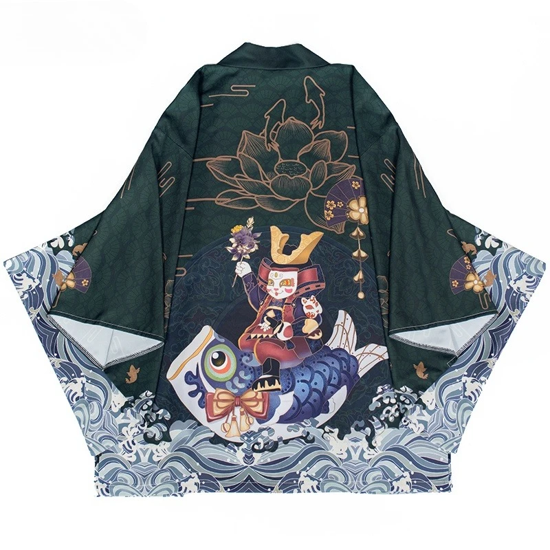سترة صيفية فضفاضة مطبوعة على شكل زهرة سمك الشبوط اليابانية سترة نسائية كيمونو هاراجوكو تقليدية هاوري كوسبلاي يوكاتا #1