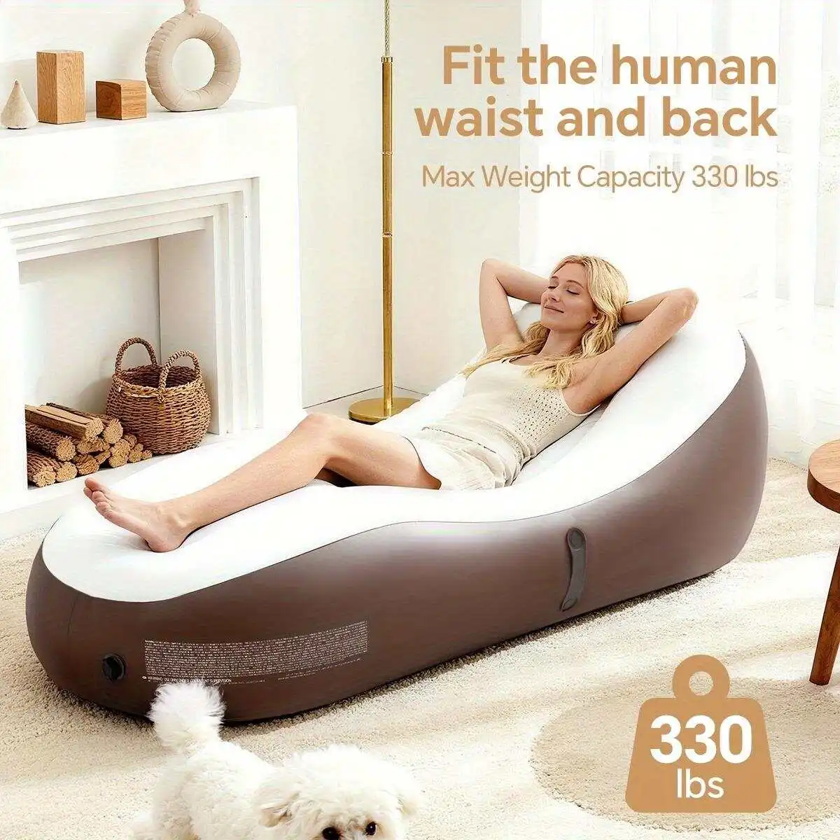 Ergonomic Inflatable Chaise Lounge Chair for Adults Portable Air Sofa with Backrest Support Quick Inflation Floor Couch Wear-Resistant Lazy Lounger Foldable Furniture for Indoor Bedroom Outdoor Camping Travel