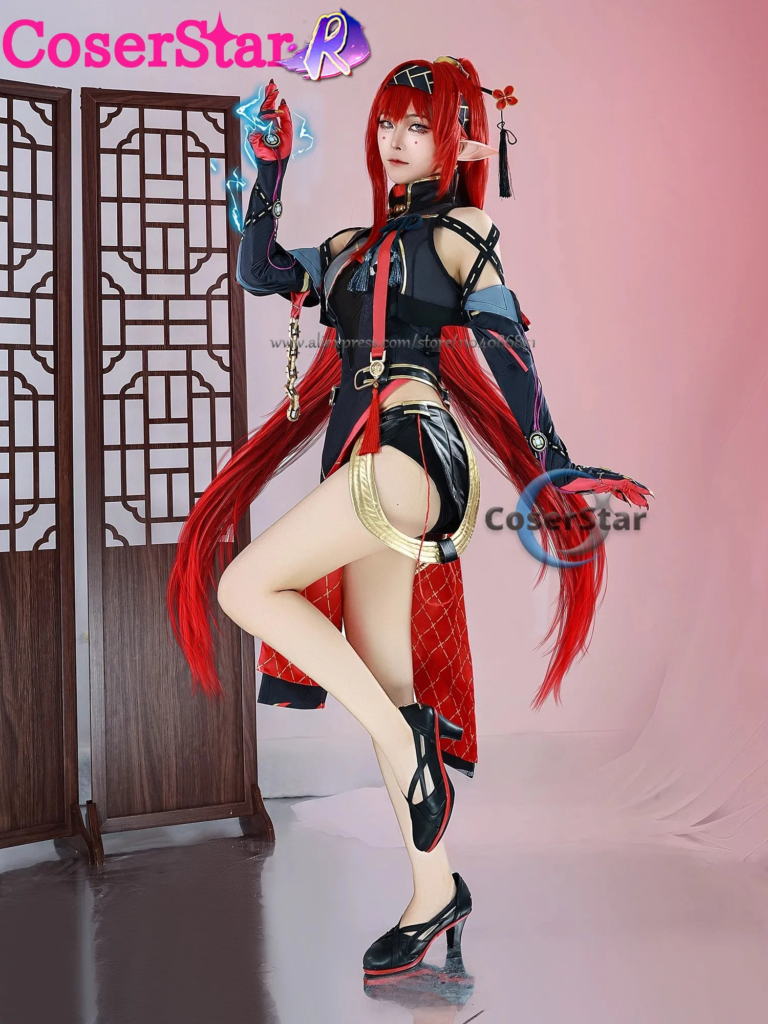 CoserStar-R en Stock ondas de salud Yinlin Cosplay disfraz peluca vestido Electro congenital resonador Yin Lin Cosplay peluca zapatos