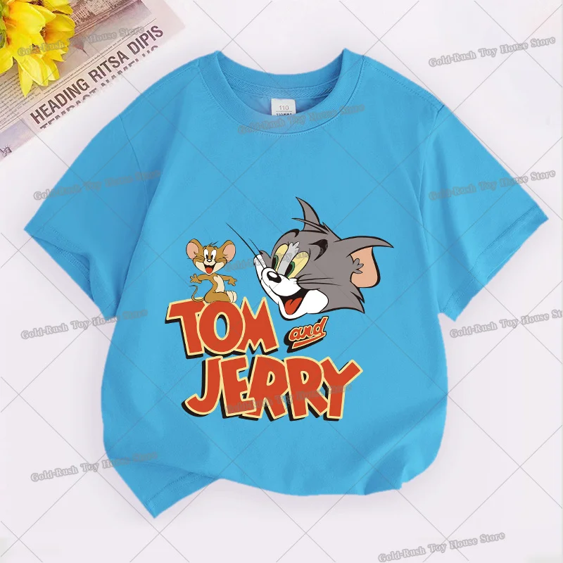 Cute Tom and Jerry Kids T Shirt Cat Mouse Cartoon Print Tees Toddler Short Sleeve Tops Boy Girl Summer Casual Children Clothes