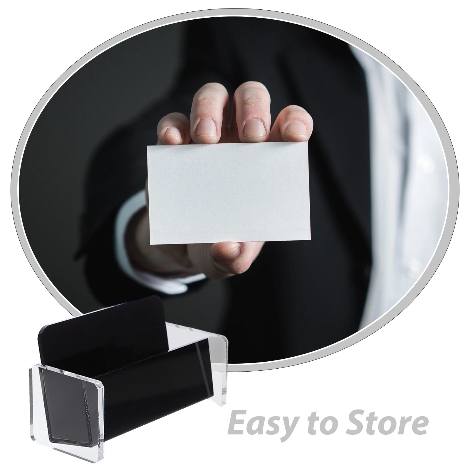 

Business Card Case Desktop Holder Cards Lanyard Name Holders Black Stand Office