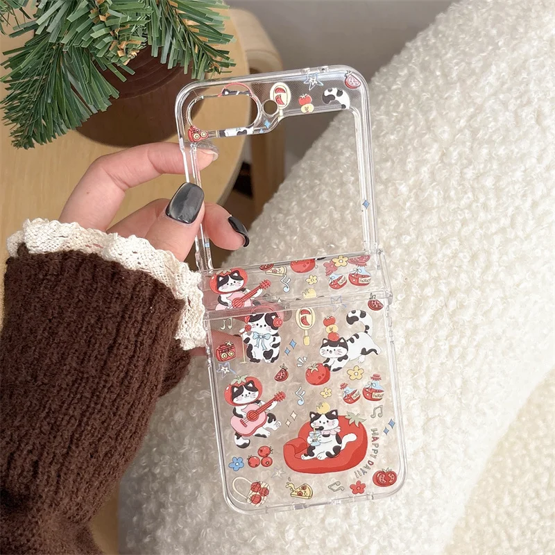 Kawaii الكرتون القط قضية الهاتف لسامسونج غالاكسي Z فليب 7 6 5 4 3 Flip6 Flip7 غطاء مع سلسلة لطيف المفصلي حالات ل ZFlip7 Funda #6