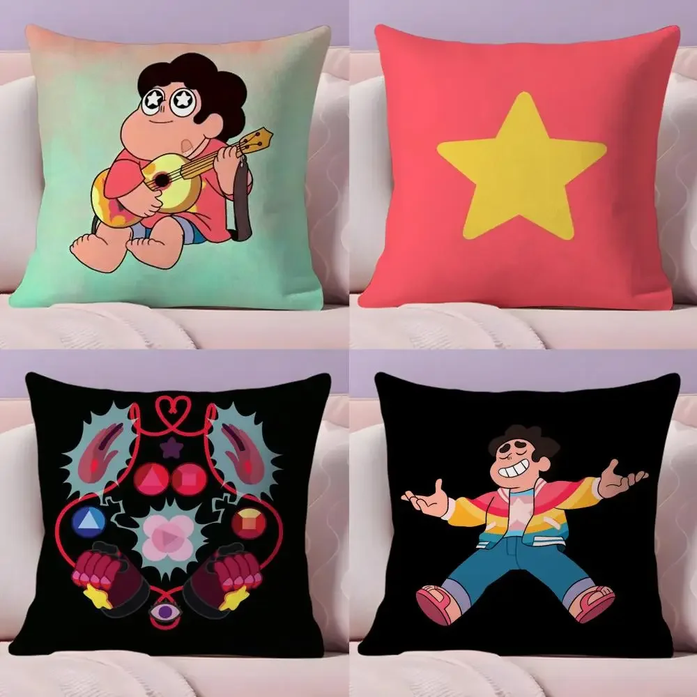 S-Steven UniverseS Cushion Cover Plush Fabric Double-Sided Printed Invisible Zipper Sofa Pillow Case Home Bedroom Decor