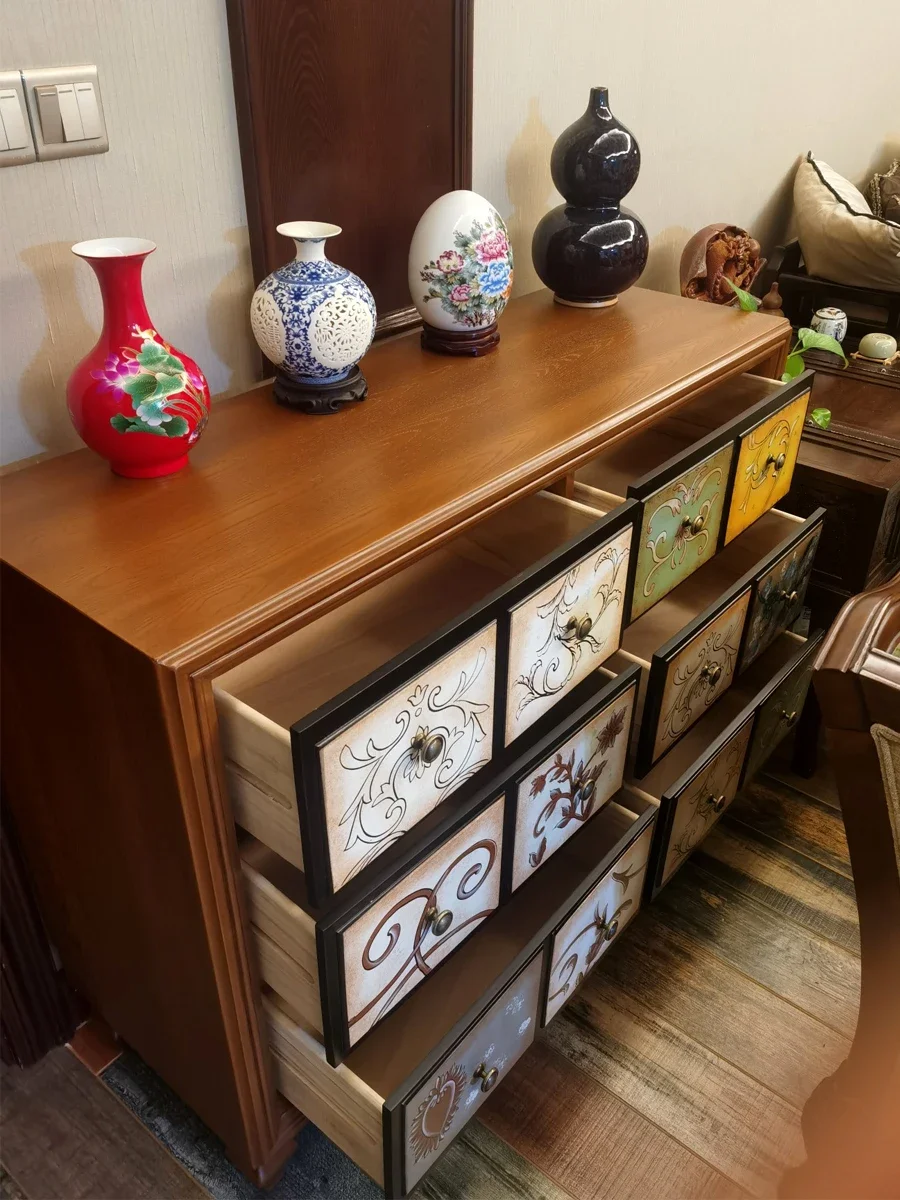 

Wudou cabinet, solid wood living room, minimalist entrance cabinet, vintage storage cabinet, shopping mall decoration