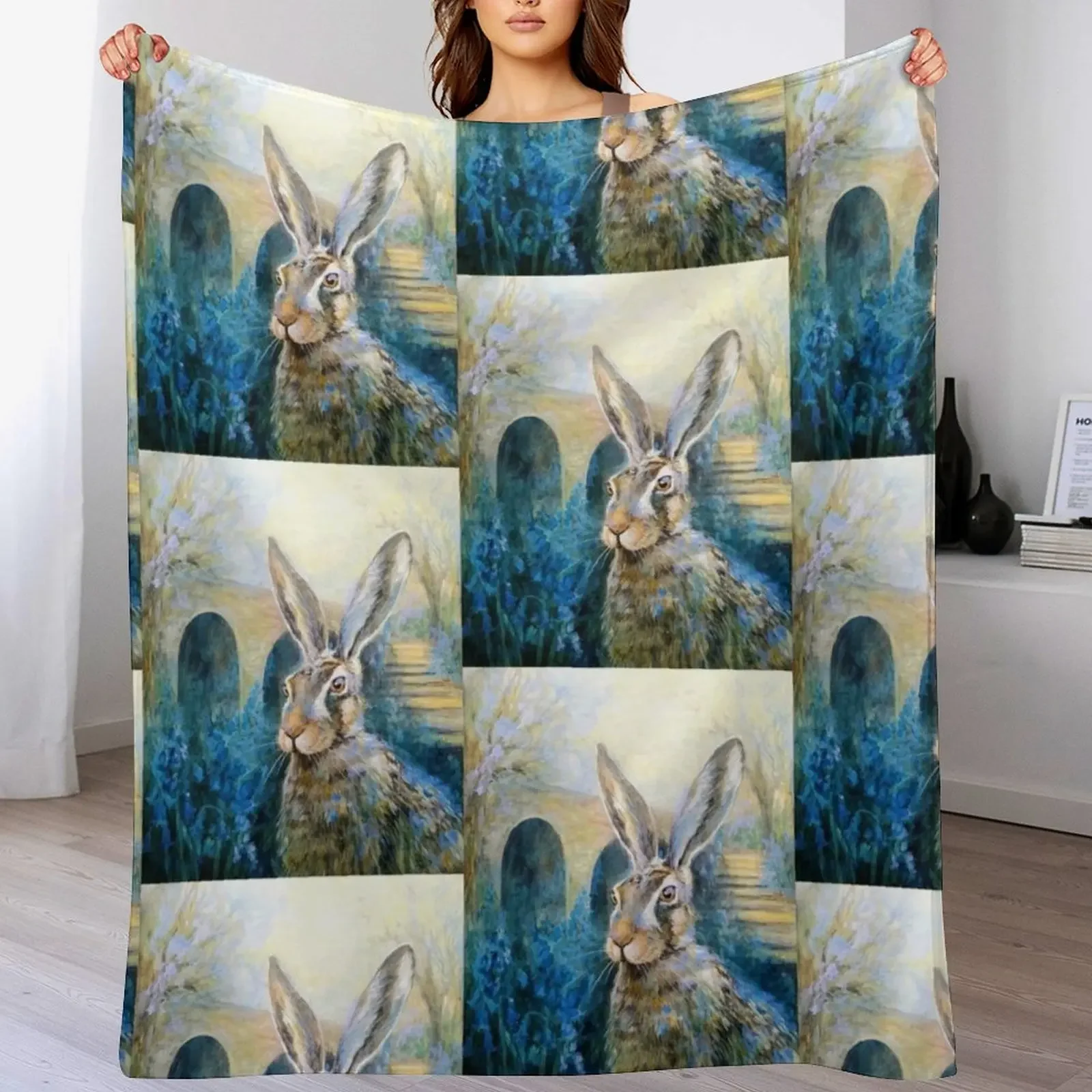 Bluebell Hare Throw Blanket Multi Use Warm Blanket for Living Room Bedroom