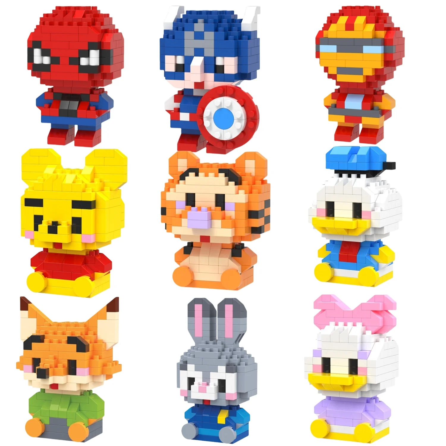 Bloques de Construcción de Partículas de 6 cm de Alto SIN CAJA, Mickey Mouse, Pato Donald, Nick, Stitch, Adornos Kawaii para Escritorio, Juguetes Juveniles