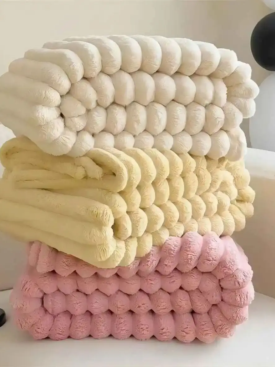 Couverture ou couverture de lit chaude en velours Imitation lapin, douce, couleur unie, multifonctionnelle, pour chambre à coucher, salon, légère et luxueuse