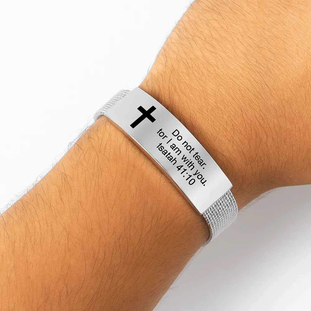 Pulseira de aço inoxidável/pvc com citações inspiradoras, pulseira ajustável para versículo da bíblia, pulseira cristã de prata