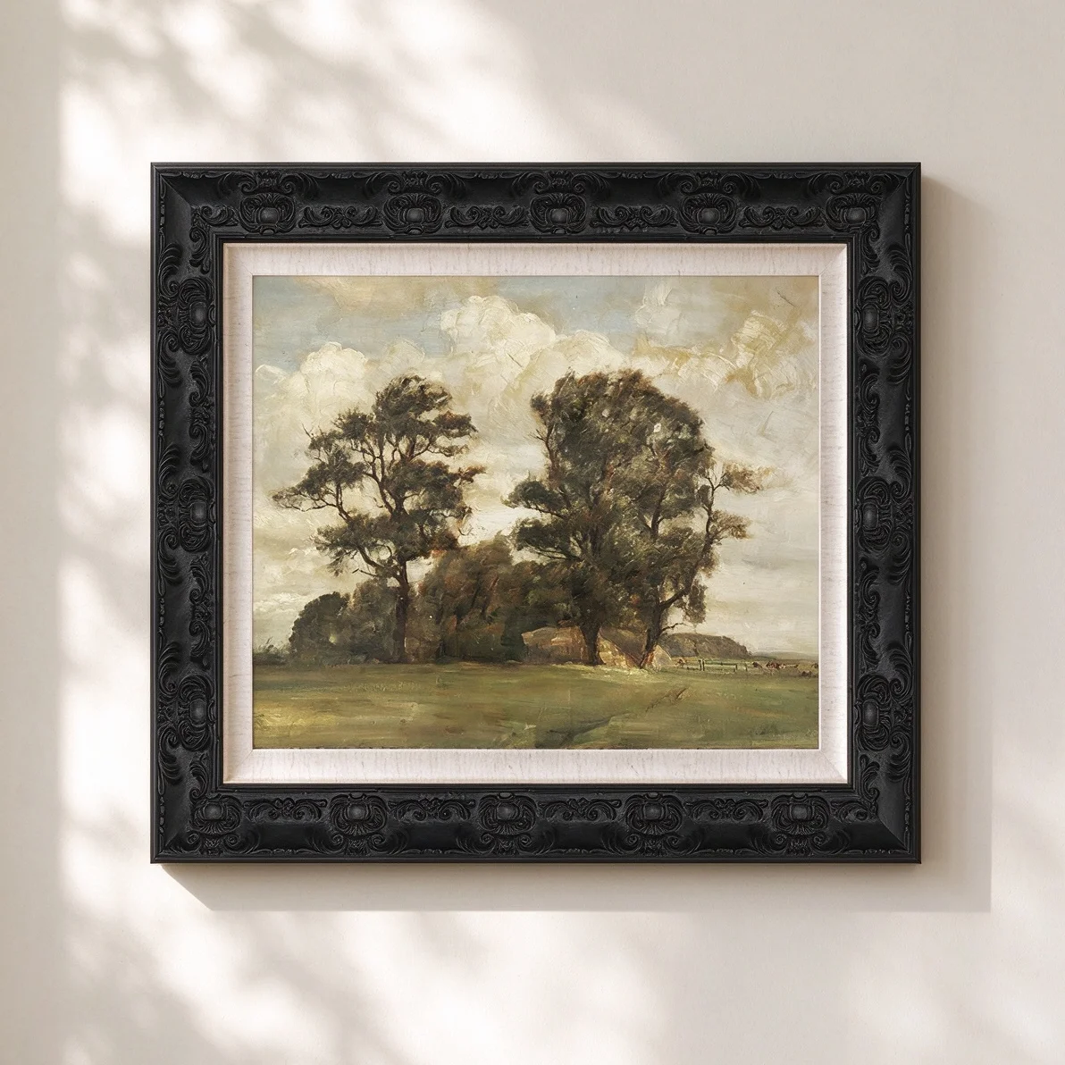 Vintage Black Carved Wood Photo Frame, French Baroque Floral Relief Moulding with Matte Finish for Oil Painting Home Decor