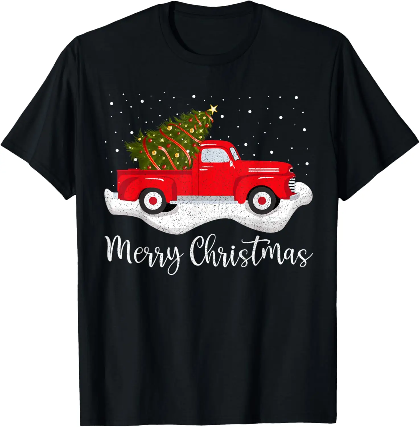 Vintage Wagon Christmas Shirt Tree on Car Xmas red Truck T-Shirt