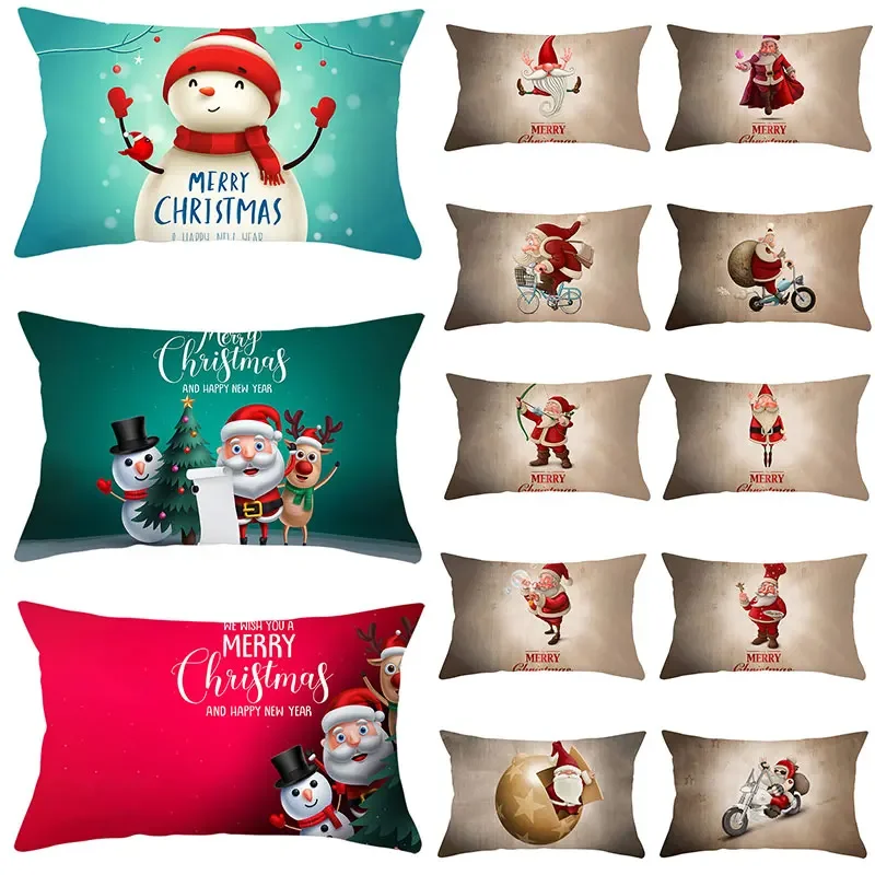 New Year Gift Red Plaid Cushion Cover Pillowcase Elk Merry Christmas Print Sofa